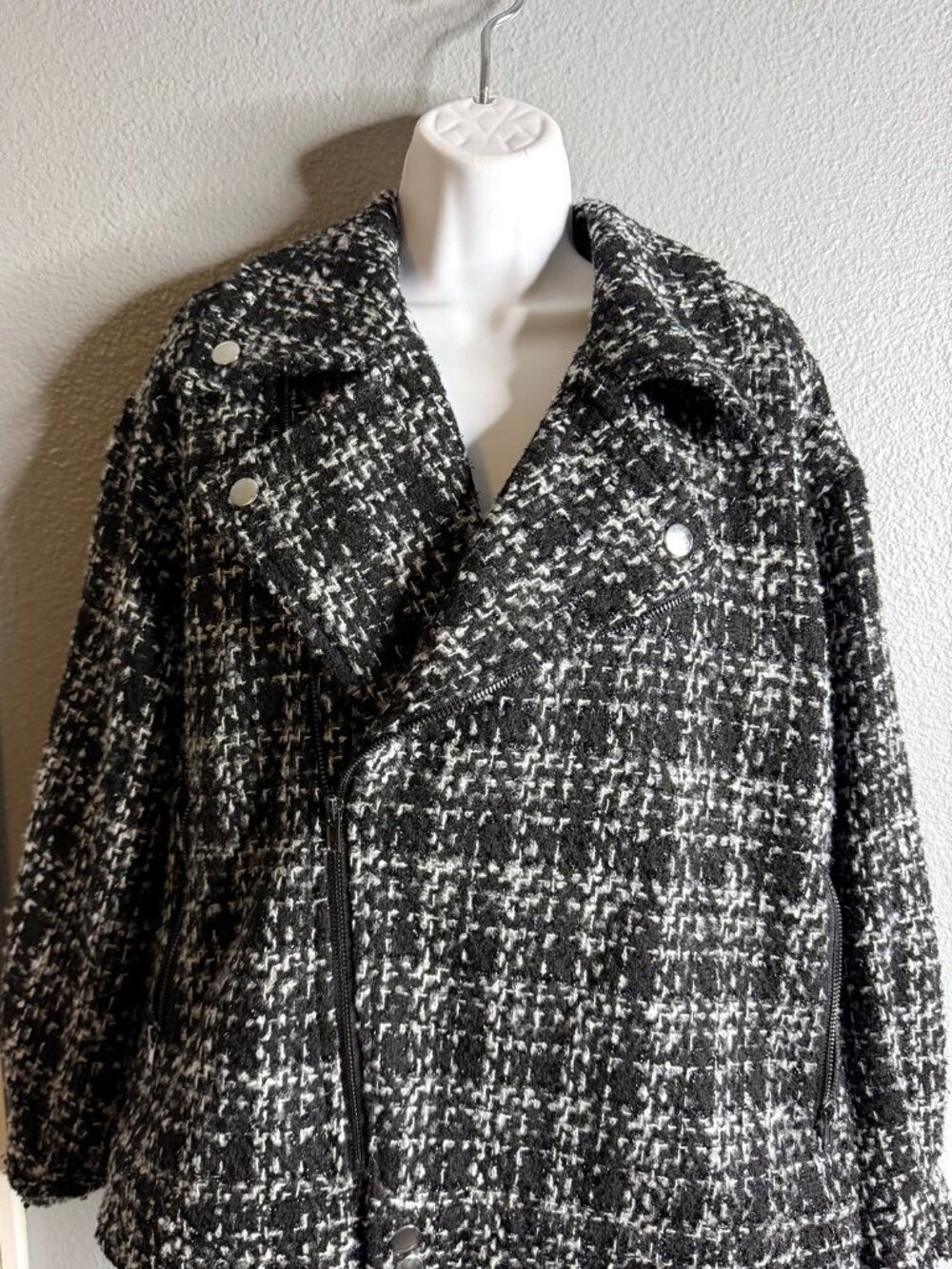 Forever 21 Tweed Moto Jacket - Black and White, Size M